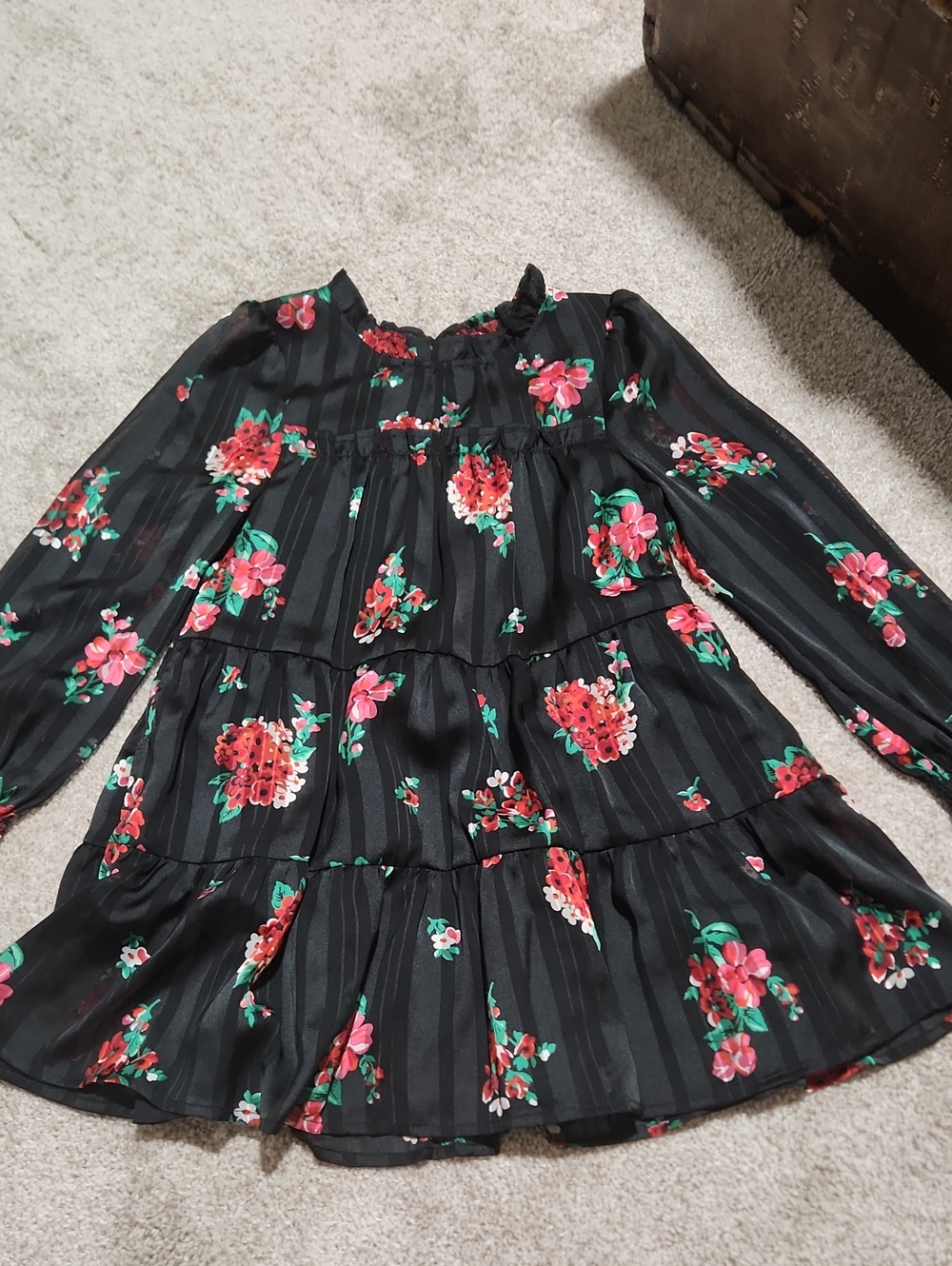 Cat & Jack Black Floral Tiered Dress with Red and Pink Flowers